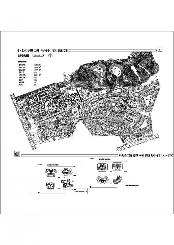 某城市碧桂园小区规划设计cad总平面施工图（含经济技术指标，含户型平面图）_图1