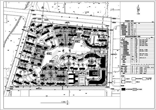 某城市新区多层住宅小区景观规划设计cad总平面施工图（含技术经济指标）-图一