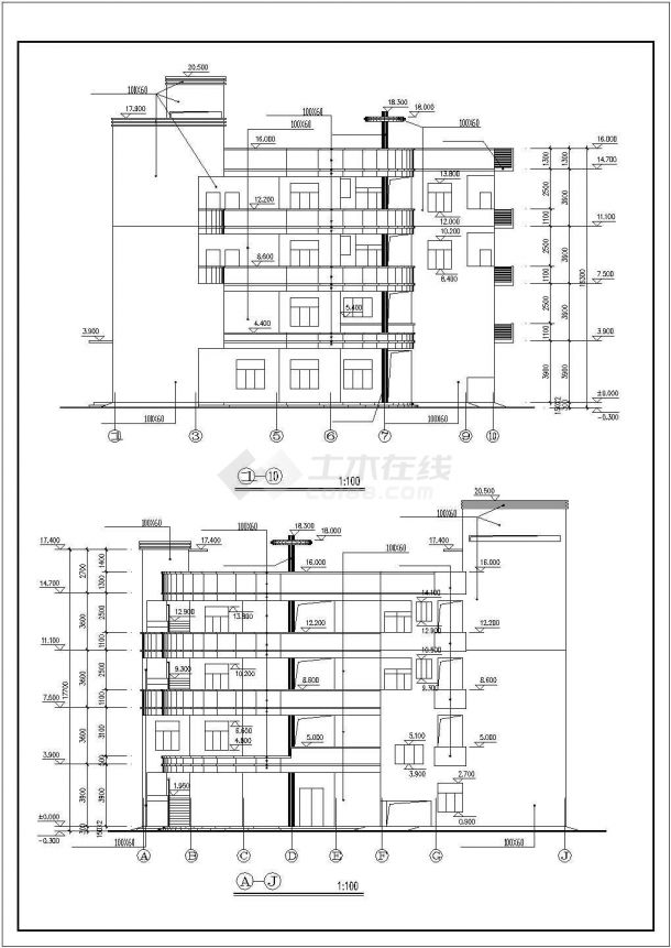 某框架结构行政楼建筑设计施工CAD图纸-图二