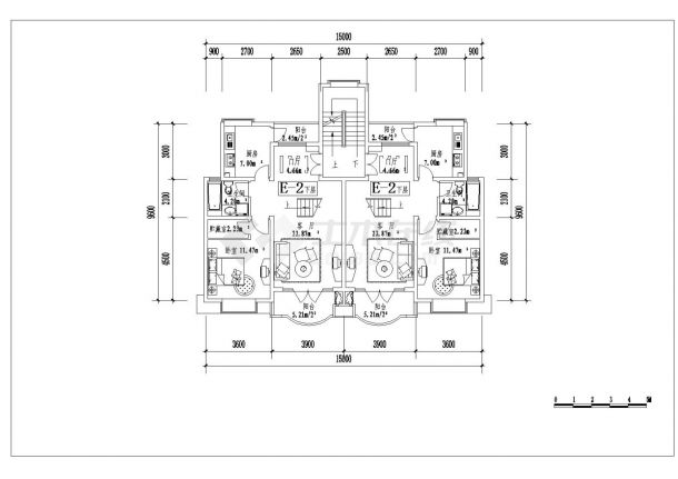 某市复式新楼房型布置CAD参考平面图-图一