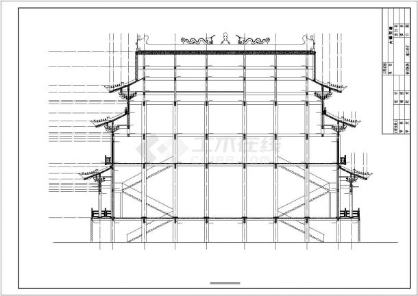 某单层框架大雄宝殿建筑设计施工CAD图纸-图二