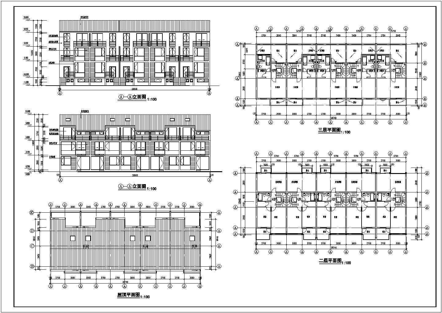 M型多层住宅楼全套建施设计cad图（含二层平面图，设计说明）