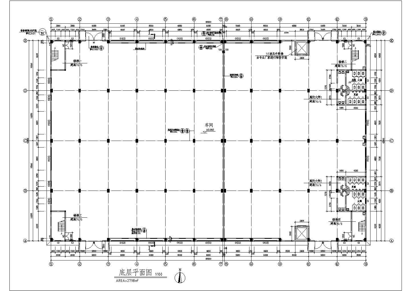 某化工园二层厂房车间全套建筑施工设计cad图