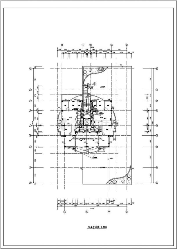 某高层框剪结构住宅楼设计cad建筑平面方案图-图二