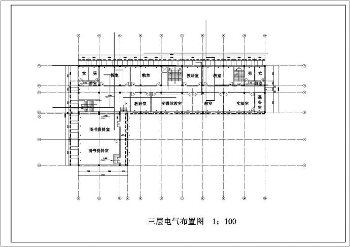 北京市某私立中学3层教学楼平面电气+给排水设计CAD图纸_图1