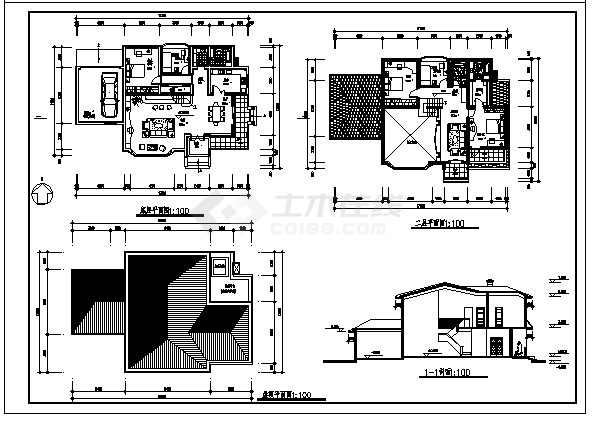 别墅设计_某二层现代独栋别墅建筑施工cad图，含效果图-图二