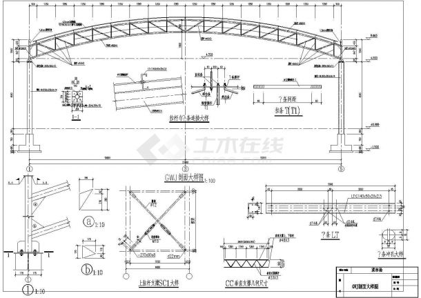 [施工图]某钢管桁架结构菜市场结构设计CAD建筑设计施工图-图一