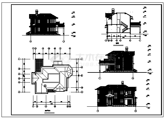别墅设计_200平米某二层砖混结构现代豪华别墅建筑施工cad图，含效果图-图二