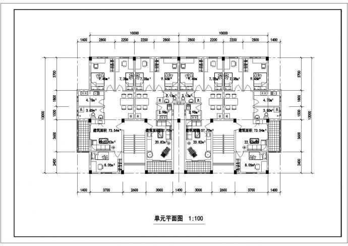 单元楼户型设计施工图【2室2厅-57.72平 3室2厅-73.54平】_图1