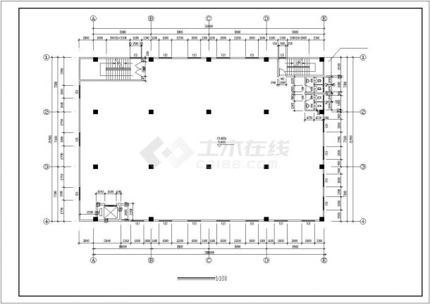 四层多层厂房建筑施工CAD图-图二