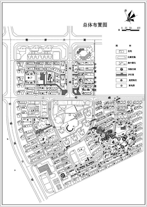 某新城多层住宅小区修建性详细规划设计cad总平面施工图-图一