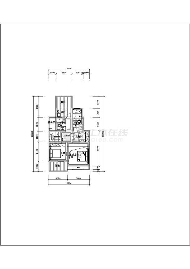 某地区叠拼四房复式建筑设计施工CAD图纸-图二