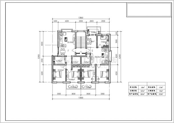 多层住宅20种户型装修设计建施cad图，共二十张-图二