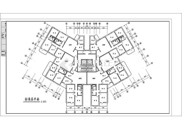 南京高层塔式户型住宅楼全套建筑设计施工cad图-图二