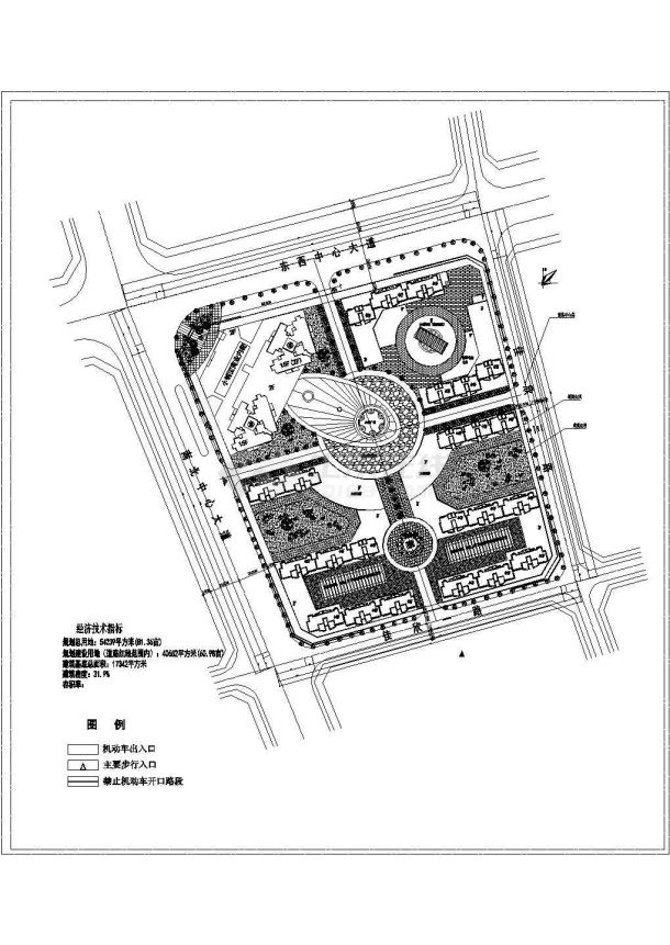 某县城最中心地块规划设计cad总平面方案图纸（含经济技术指标）-图一