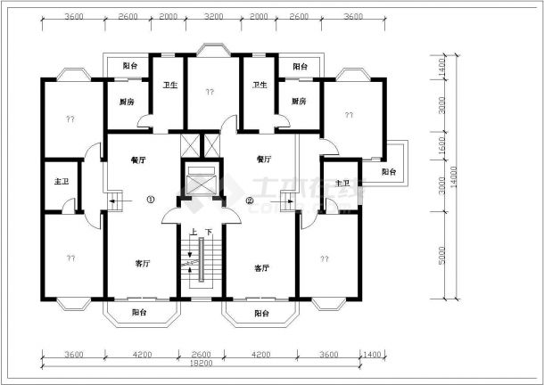 双辽市装修设计多层住宅户型平面布置图cad图-图二