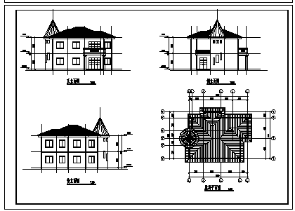 别墅设计_某二层美式风格别墅全套施工cad图纸-图二