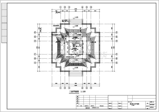 武汉市某风景区内部3层框架结构仿古楼阁全套建筑设计CAD图纸-图二