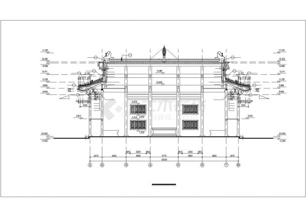 某景区洗心禅寺天王殿建筑设计施工CAD图纸-图二