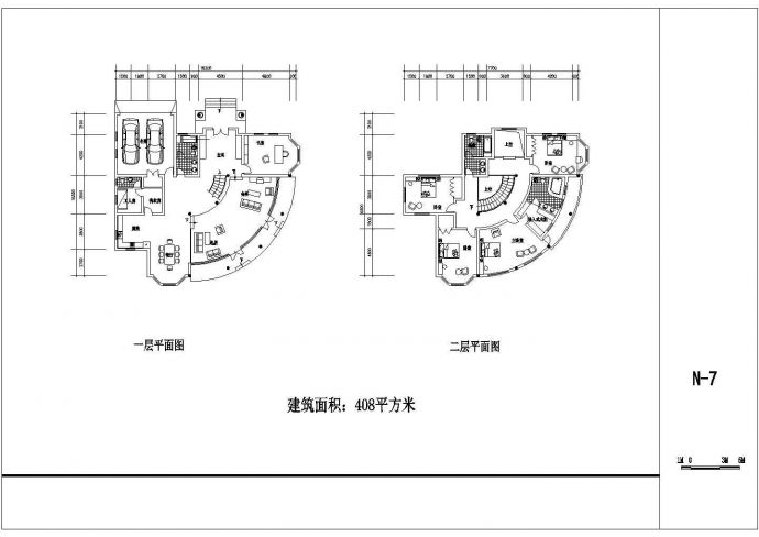 某408平方米二层框架结构独栋别墅设计cad建筑方案图_图1
