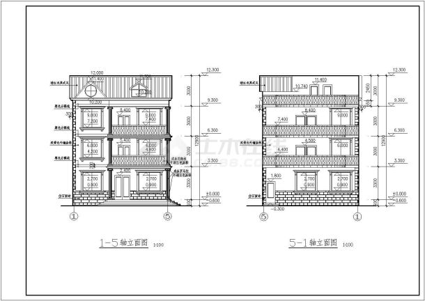 某三层带阁楼层框架结构新农村住宅楼设计cad建筑方案图-图二