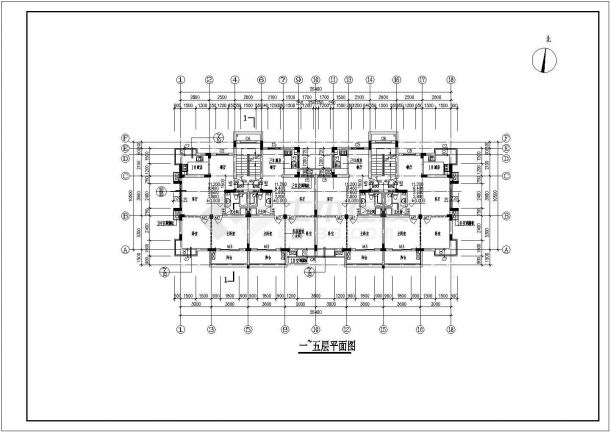 六层二单元2户对称户型住宅建筑设计图纸-图二