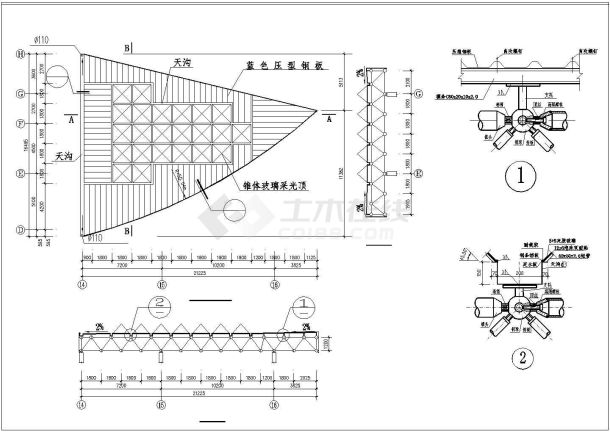 成都某学院食堂网架结构施工cad图纸-图一