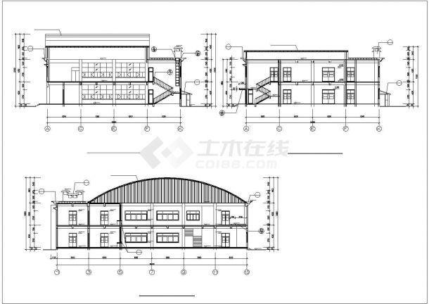 二层食堂建筑设计图纸(CAD，7张图）-图二