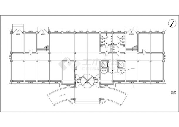 武汉市某大学2460平米4层框架结构综合办公楼建筑结构设计CAD图纸-图二