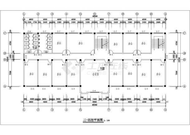 长春市某重点大学内部3200平米5层框架结构办公楼建筑结构设计CAD图纸-图一