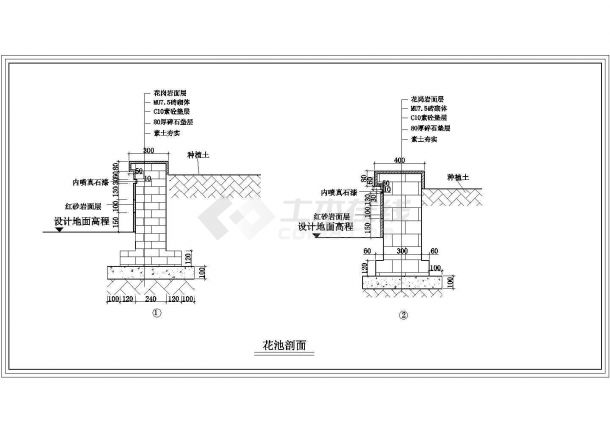 湖北省武汉市某观景平台花池铺装CAD图-图一