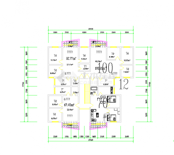 某地带电梯多户高层住宅户型平面图CAD图纸-图二