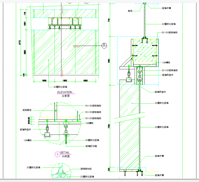 某地吊挂式玻璃幕墙节点大样图方案设计CAD施工图纸_图1