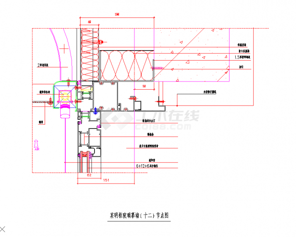 某地明框玻璃幕墙方案设计CAD施工图纸-图二