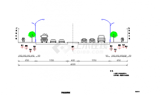 某地双向6车道城市主干道电力综通照明方案设计CAD施工图纸-图一