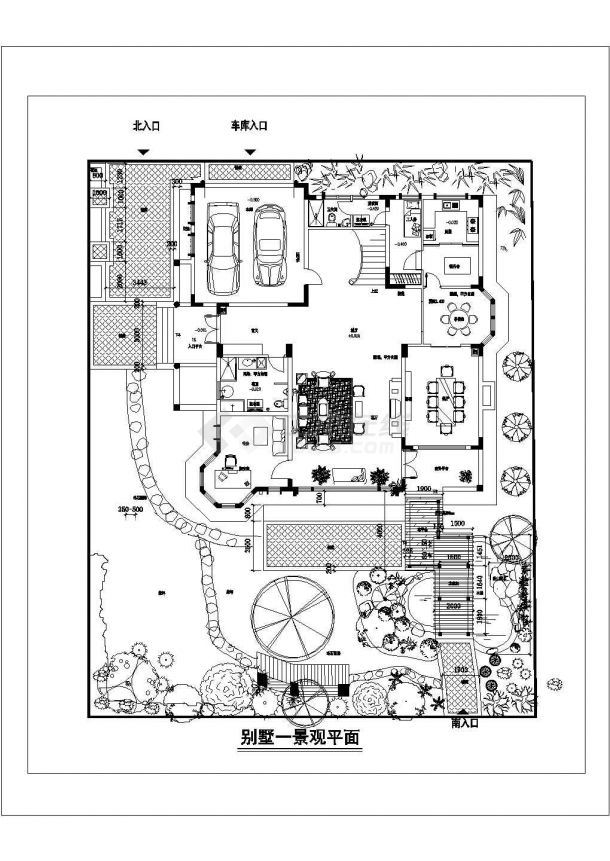别墅庭院景观绿化CAD设计平面图-图一