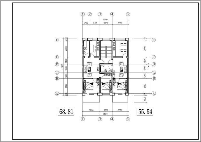 某公寓两室一厅户型设计CAD图_图1