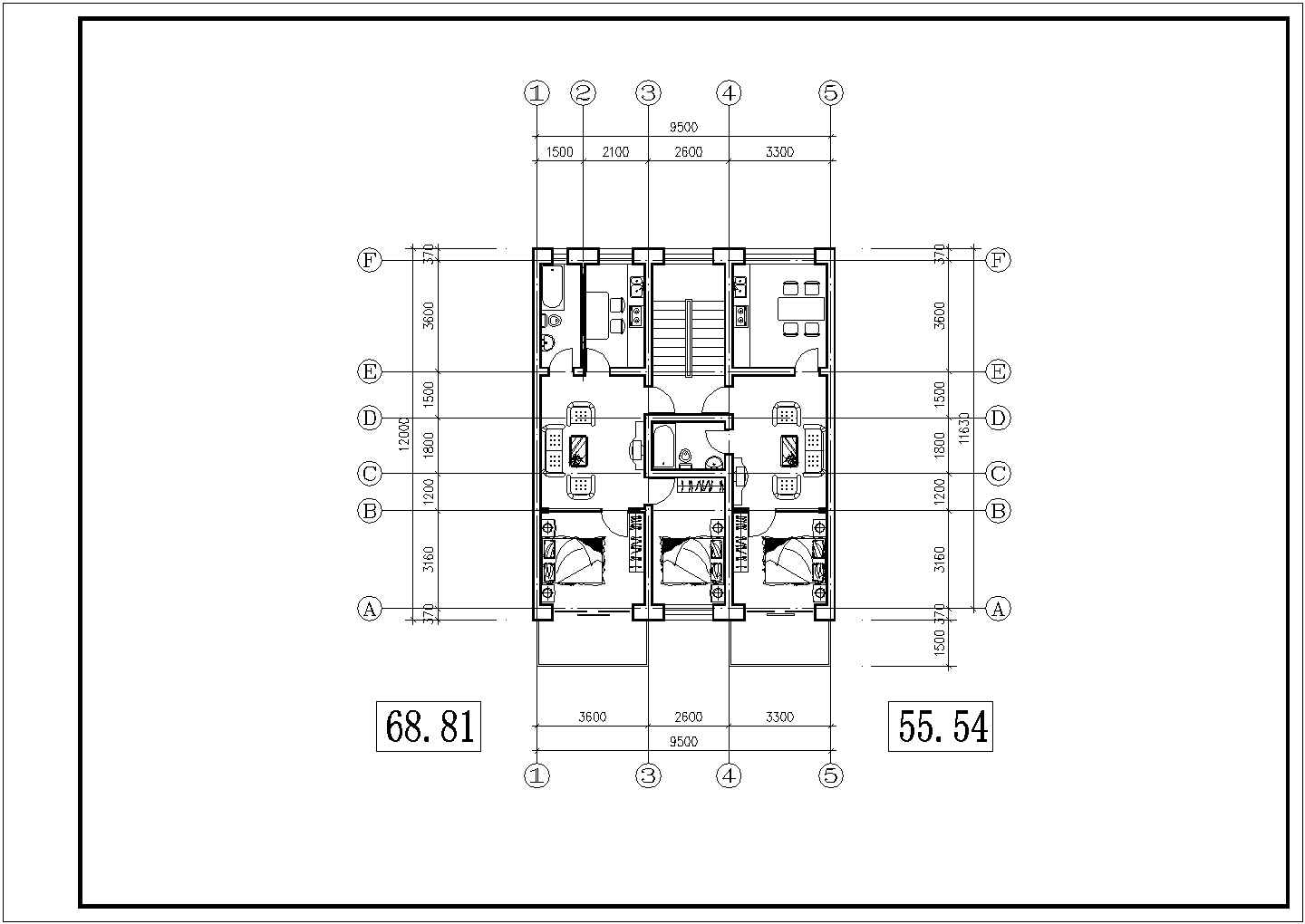 某公寓两室一厅户型设计CAD图