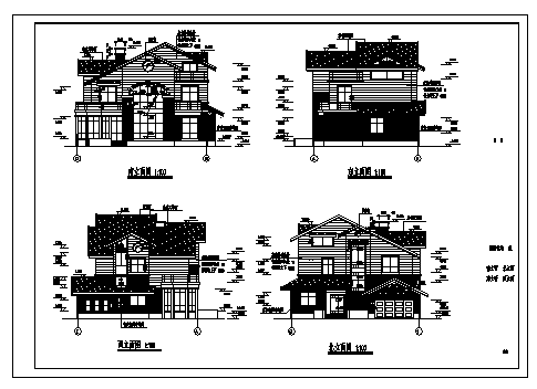 别墅设计_某二层带阁楼中西独院式别墅建筑施工cad图，含效果图-图二