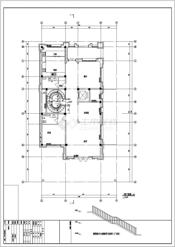 江苏某三层中式风格别墅建筑施工设计cad图(南入口)-图二