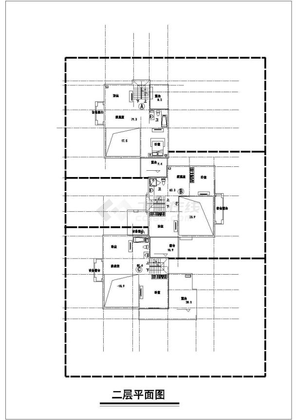 江苏三层错联排式别墅建筑施工设计全套cad图-图一