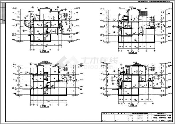 辽宁三层联排式别墅建筑设计cad图（含剖面图）-图二