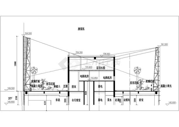 超高层框架核心筒结构塔式办公楼建筑施工图09-11-16剖面-图一