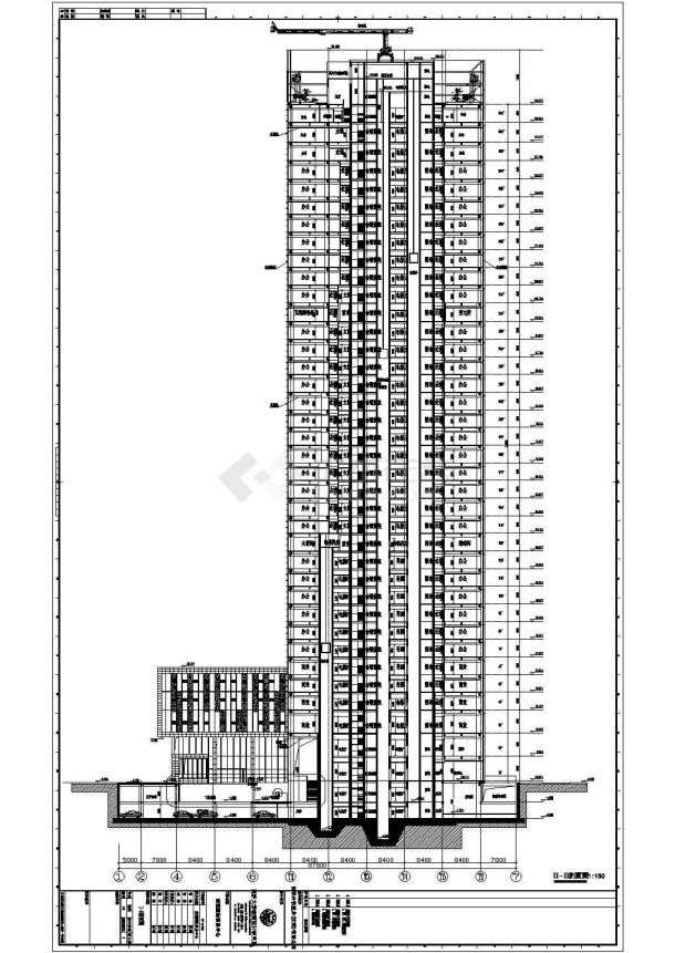 超高层框架核心筒结构塔式办公楼建筑施工图09-11-16剖面-图二