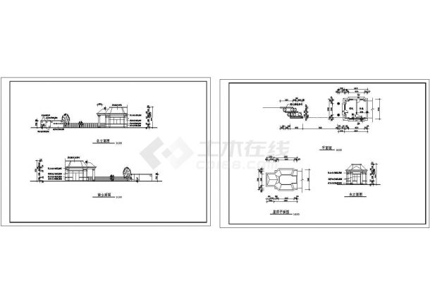 【南京】某处大门与传达室建筑设计施工CAD全套图纸-图一