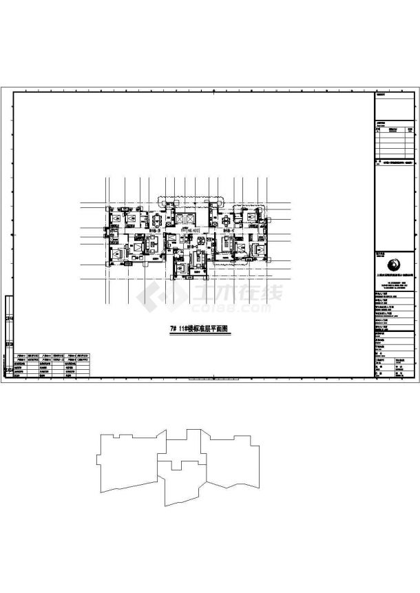 某小区一梯三户建筑户型设计施工CAD图纸-图一