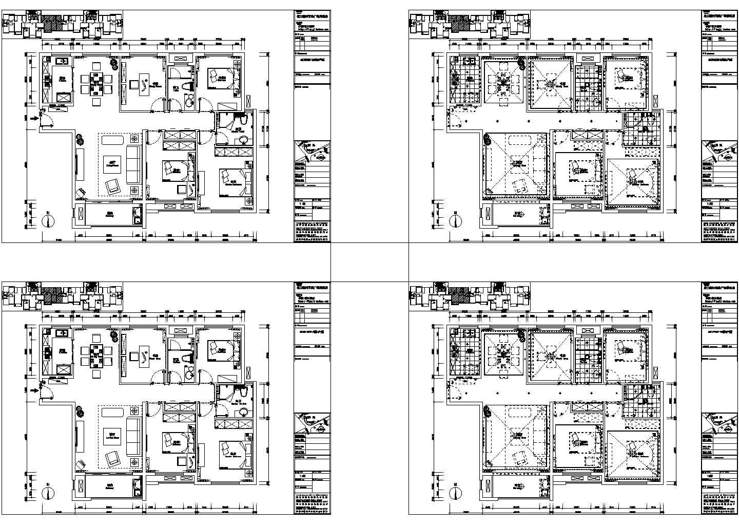 某商务广场4室2厅样板房(简约风格)室内装修设计cad全套施工图【含高清效果图】