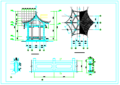 六角亭子建筑设计cad图纸（长4米 宽3.464米）-图一