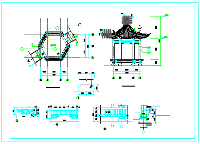 六角亭子建筑设计cad图纸（长4米 宽3.464米）-图二