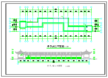 某亭廊长建筑cad施工图（亭宽均为5.2米 亭廊长40.2米宽7.2米）-图一